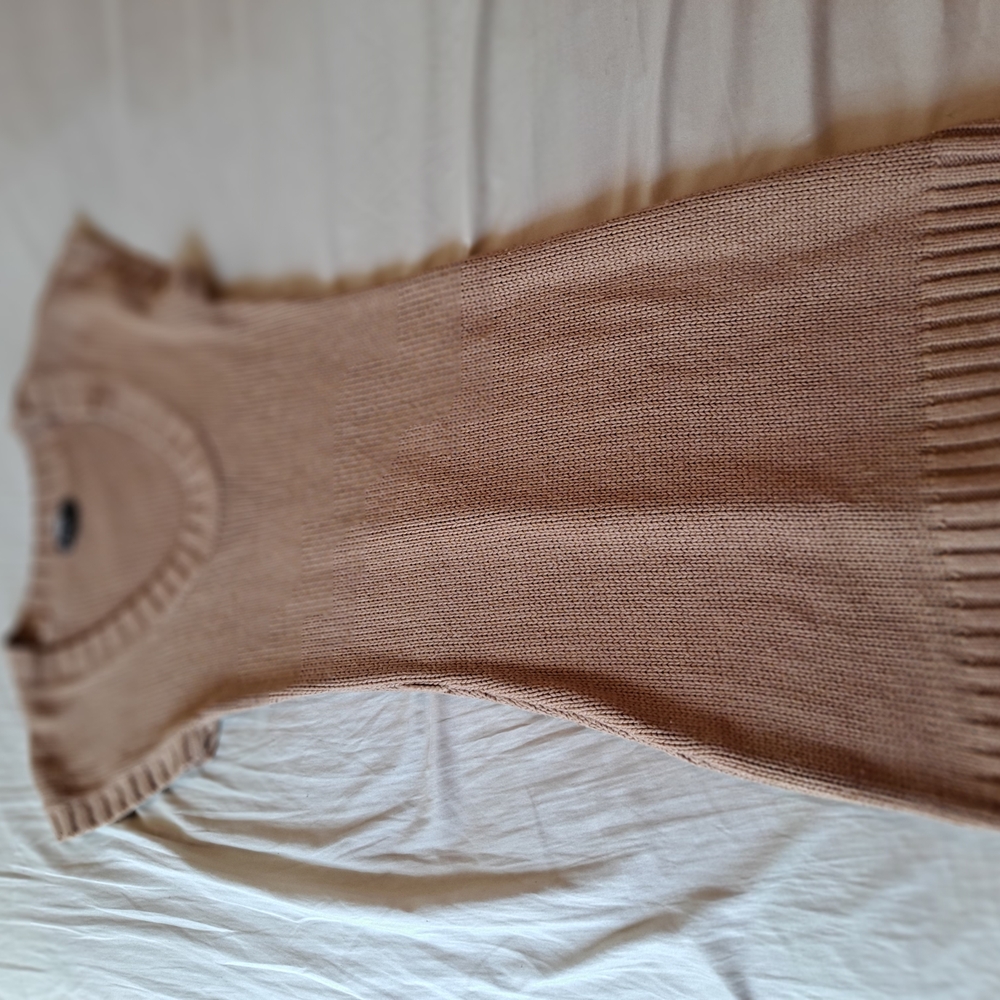 Sequin Hearts Tan Crew Neck Sweater with Fine Knit